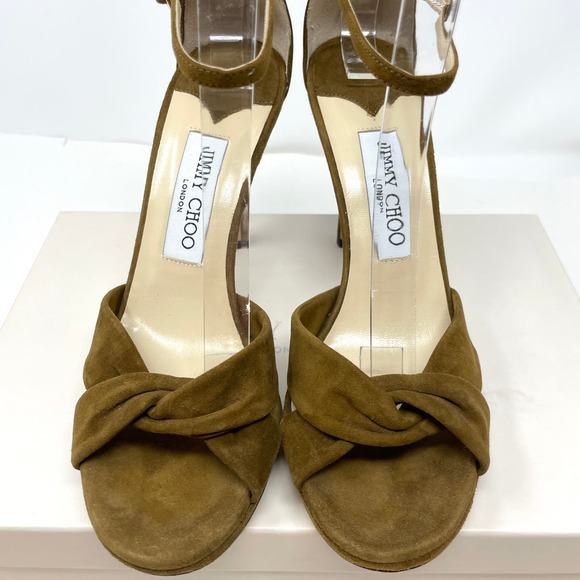 Jimmy Choo Marion Suede Platform Sandal In Tobacco Brown Size 7 - Picture 3 of 9